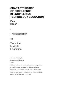 Characteristics of Excellence in Engineering Technology Education