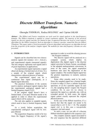 Discrete Hilbert Transform. Numeric Algorithms