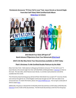 Pentatonix Announce “If I Ever Fall in Love” Feat. Jason Derulo As Second Single from Their Self-Titled, RIAA Certified Gold Album (Click Here to Listen)