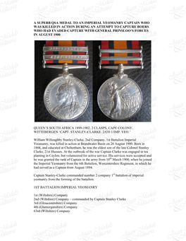 A Superb Qsa Medal to an Imperial Yeomanry Captain