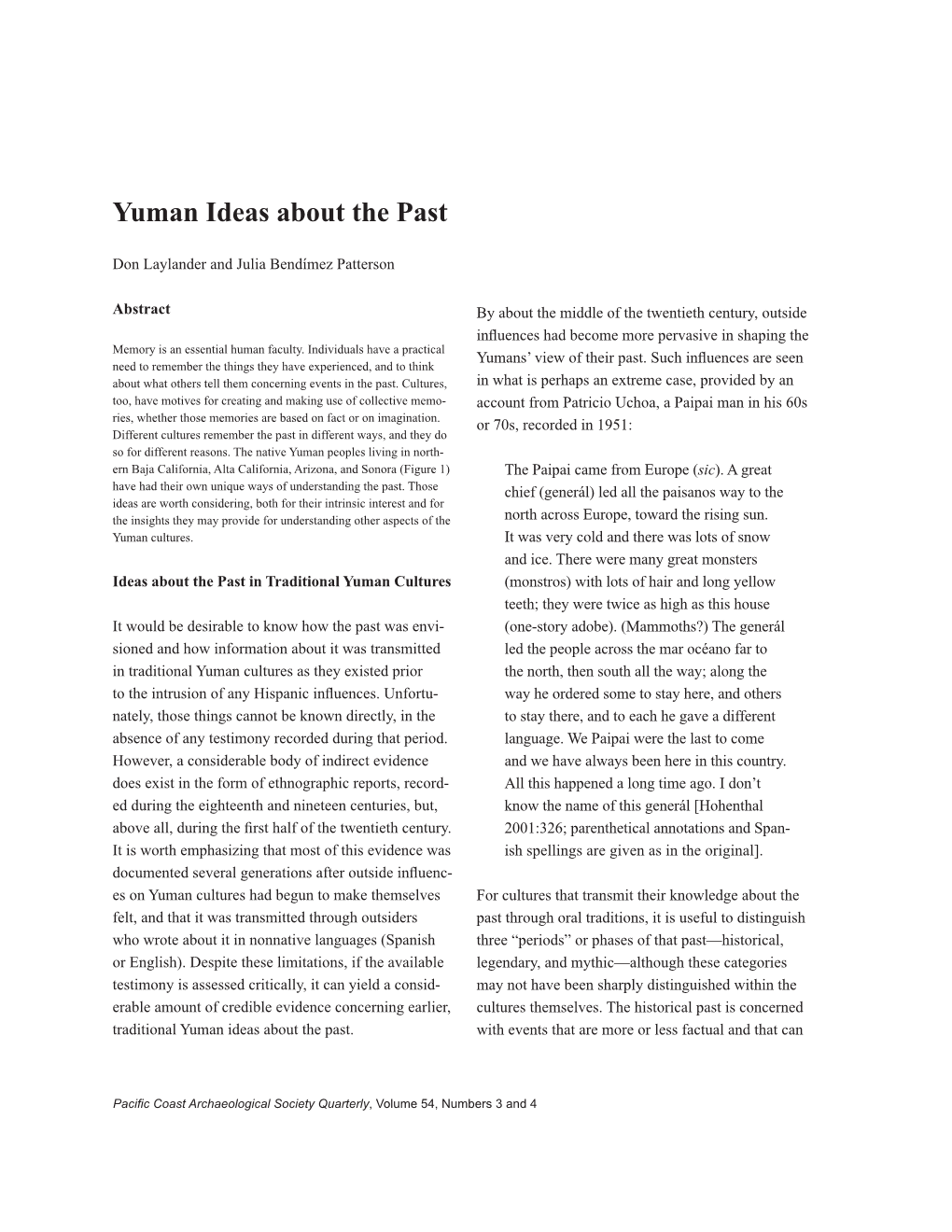 Yuman Ideas About the Past
