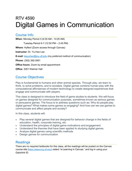 RTV 4590 Digital Games in Communication
