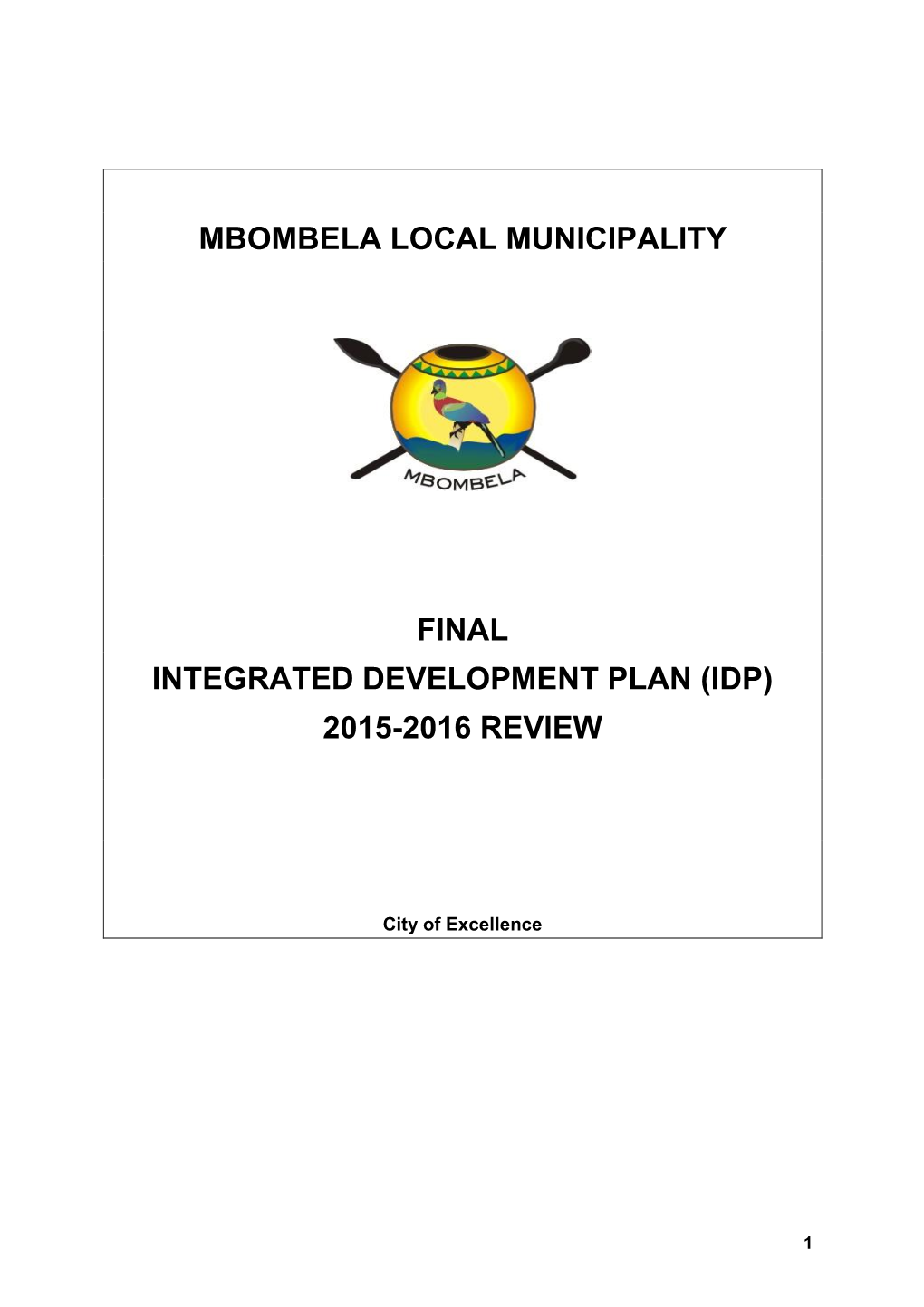 Mbombela Local Municipality Final Integrated Development Plan (idp 