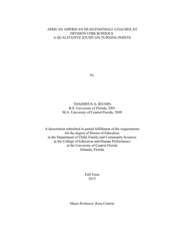 African American Head Football Coaches at Division I Fbs Schools: a Qualitative Study on Turning Points