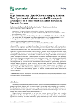 High Performance Liquid Chromatography Tandem Mass Spectrometry Measurement of Bimatoprost, Latanoprost and Travoprost in Eyelash Enhancing Cosmetic Serums