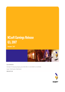 Ncsoft Earnings Release Q3, 2007 November 7, 2007