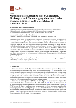 Metalloproteases Affecting Blood Coagulation, Fibrinolysis and Platelet Aggregation from Snake Venoms: Deﬁnition and Nomenclature of Interaction Sites