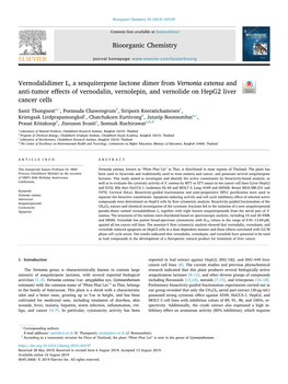 Vernodalidimer L, a Sesquiterpene Lactone Dimer from Vernonia Extensa and Anti-Tumor Effects of Vernodalin, Vernolepin, and Vern