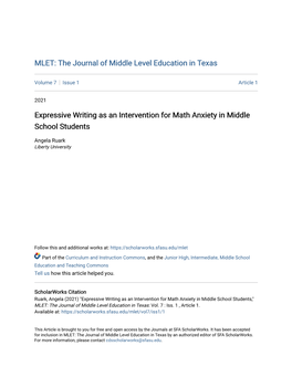 Expressive Writing As an Intervention for Math Anxiety in Middle School Students