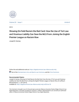 Showing On-Field Racism the Red Card: How the Use of Tort Law and Vicarious Liability Can Save the MLS from Joining the English Premier League on Racism Row