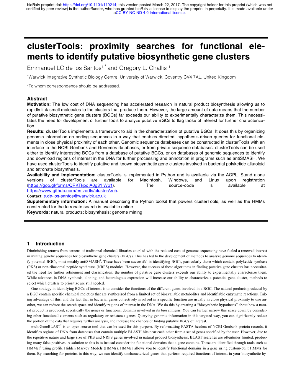 Proximity Searches for Functional Elements to Identify Putative Biosynthetic Gene Clusters