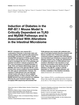 Induction of Diabetes in the RIP-B7.1 Mouse Model Is Critically Dependent on TLR3 and Myd88 Pathways and Is Associated with Alte