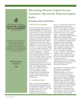 Measuring Human Capital Across Countries: IQ and the Human Capital Index by Gail Heyne Hafer and R.W