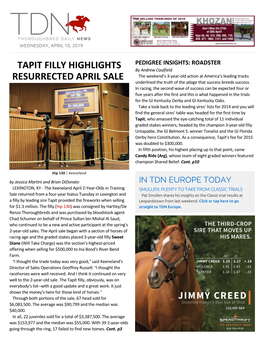 Tapit Filly Highlights Resurrected April Sale