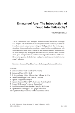 Emmanuel Faye: the Introduction of Fraud Into Philosophy?