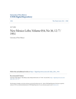 New Mexico Lobo, Volume 054, No 36, 12/7/1951." 54, 36 (1951)