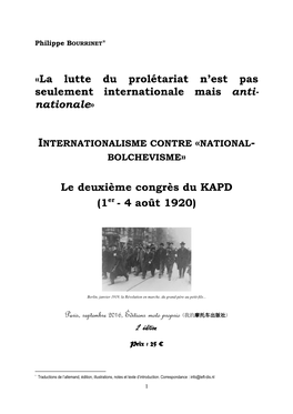 Le Deuxième Congrès Du KAPD (1Er - 4 Août 1920)