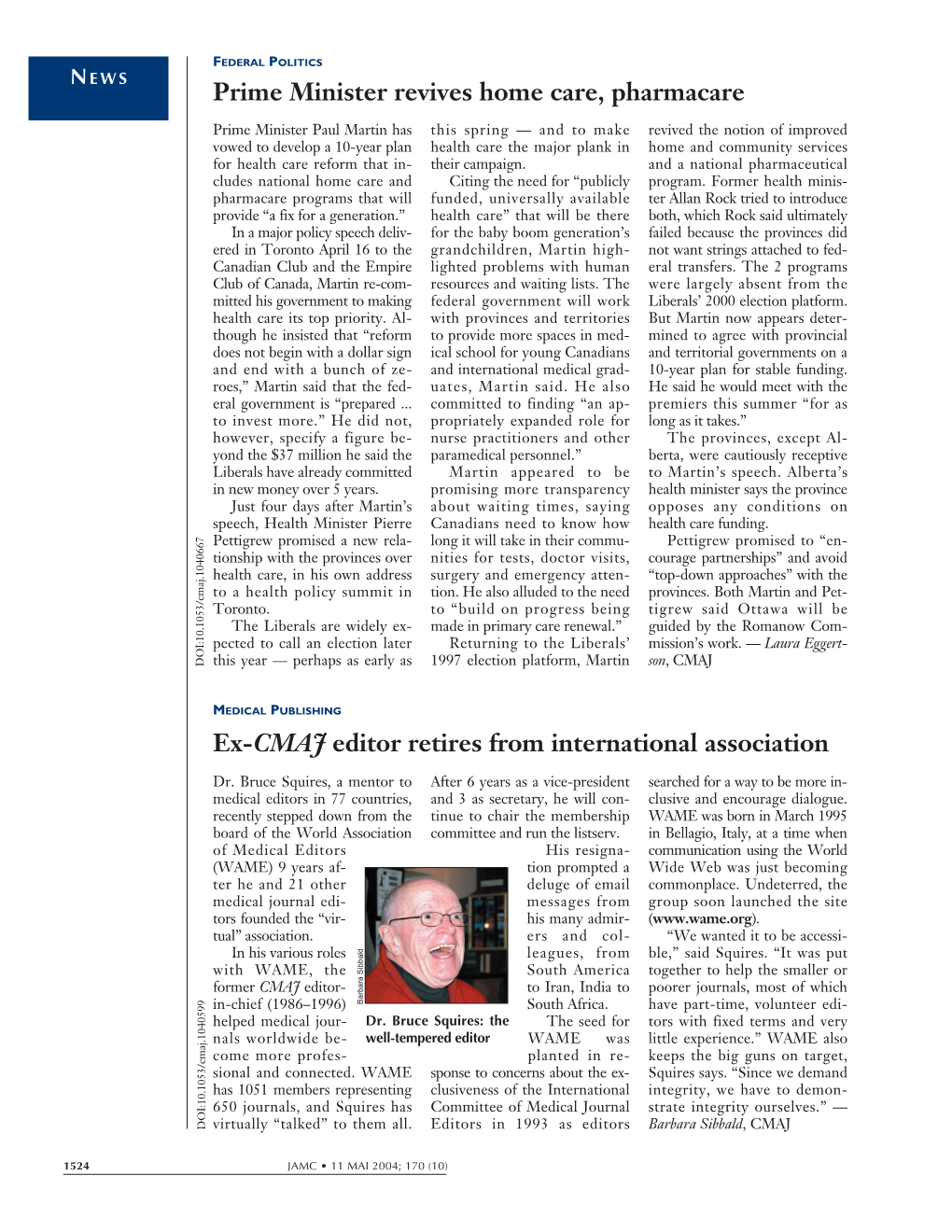 Ex-CMAJ Editor Retires from International Association Prime