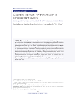 Strategies to Prevent HIV Transmission to Serodiscordant Couples Estratégias De Prevenção Da Transmissão Do HIV Para Casais Sorodiscordantes