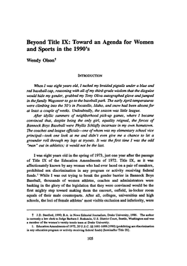 Beyond Title IX: Toward an Agenda for Women and Sports in the 1990'S