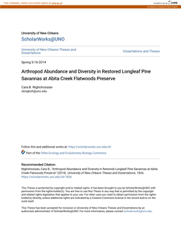 Arthropod Abundance and Diversity in Restored Longleaf Pine Savannas at Abita Creek Flatwoods Preserve