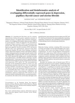 Identification and Bioinformatics Analysis of Overlapping Differentially Expressed Genes in Depression, Papillary Thyroid Cancer and Uterine Fibroids