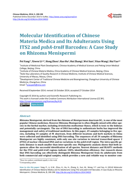 Molecular Identification of Chinese Materia Medica and Its Adulterants Using ITS2 and Psba-Trnh Barcodes: a Case Study on Rhizoma Menispermi