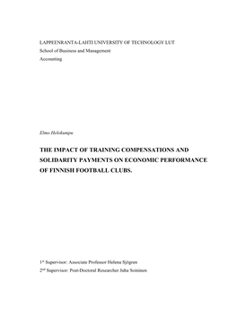 The Impact of Training Compensations and Solidarity Payments on Economic Performance of Finnish Football Clubs
