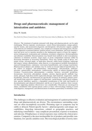 Drugs and Pharmaceuticals: Management of Intoxication and Antidotes