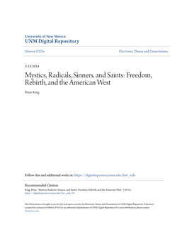 Mystics, Radicals, Sinners, and Saints: Freedom, Rebirth, and the American West Brian King