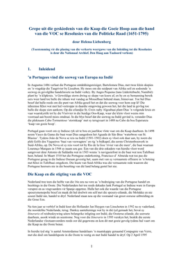 Grepe Uit Die Geskiedenis Van Die Kaap Die Goeie Hoop Aan Die Hand Van Die VOC Se Resolusies Van Die Politieke Raad (1651-1795)