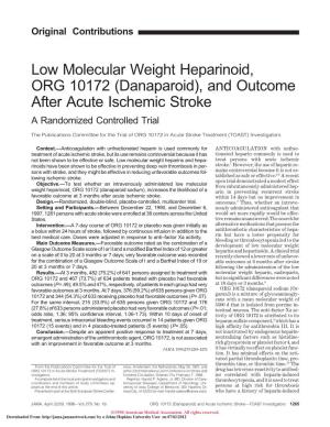 Low Molecular Weight Heparinoid, ORG 10172 (Danaparoid), and Outcome After Acute Ischemic Stroke a Randomized Controlled Trial