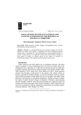 Total Runoff of Surface Waters in New Climatic Conditions on the Republic of Moldova’S Territory