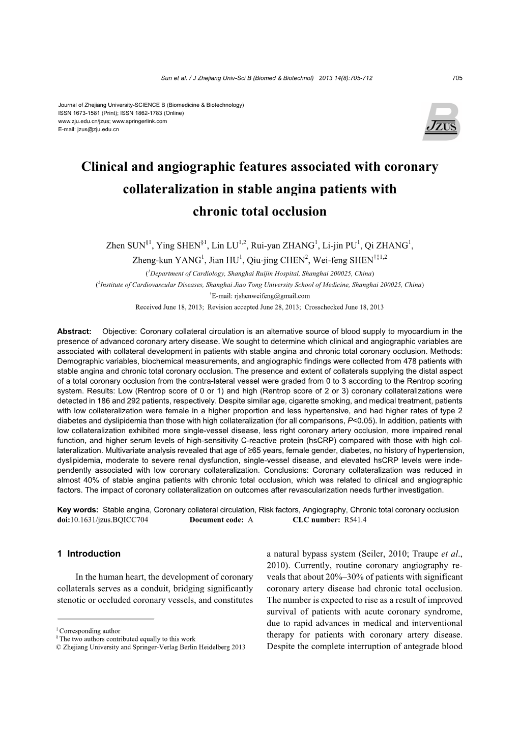 Clinical and Angiographic Features Associated with Coronary Collateralization in Stable Angina Patients with Chronic Total Occlusion