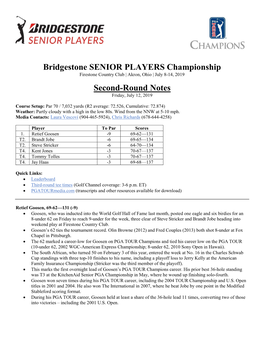 Bridgestone SENIOR PLAYERS Championship Second-Round Notes