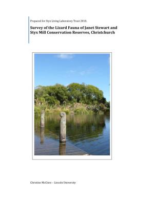 Survey of the Lizard Fauna of Janet Stewart and Styx Mill Conservation Reserves, Christchurch