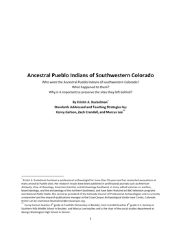 Ancestral Pueblo Indians of Southwestern Colorado