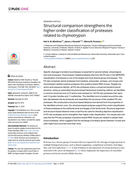 Structural Comparison Strengthens the Higher-Order Classification of Proteases Related to Chymotrypsin