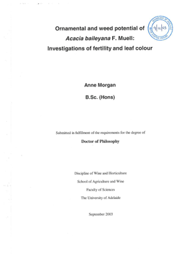 Ornamental and Weed Potential of Acacia Baileyana F. Muell: Lnvestigations of Fertility and Leaf Colour