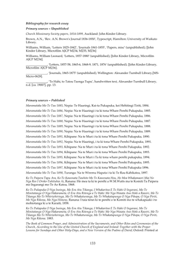 Bibliography for Research Essay Primary Sources ~ Unpublished Church Missionary Society Papers, 1814-1899, Auckland: John Kinder Library