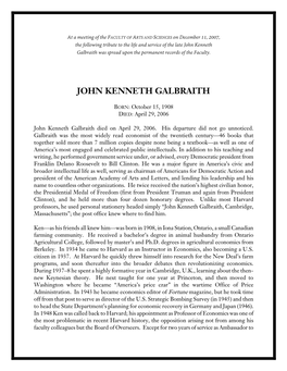 John Kenneth Galbraith Was Spread Upon the Permanent Records of the Faculty