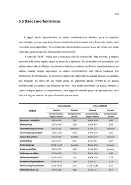 5.5 Dados Morfométricos