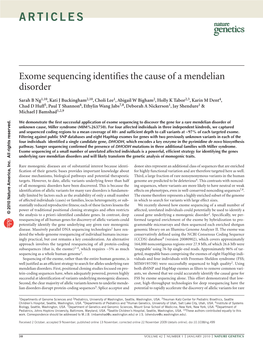 Exome Sequencing Identifies the Cause of a Mendelian Disorder
