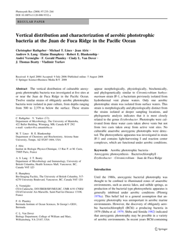 Vertical Distribution and Characterization of Aerobic Phototrophic Bacteria at the Juan De Fuca Ridge in the Paciﬁc Ocean