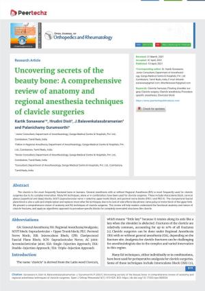 A Comprehensive Review of Anatomy and Regional Anesthesia Techniques of Clavicle Surgeries