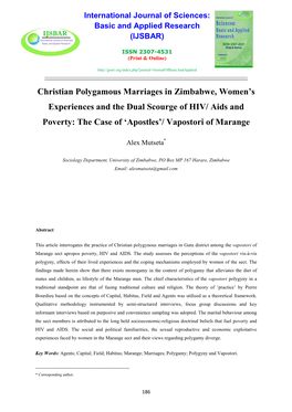 Christian Polygamous Marriages in Zimbabwe, Women's Experiences and the Dual Scourge Of