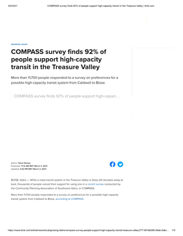 COMPASS Survey Finds 92% of People Support High-Capacity Transit in the Treasure Valley | Ktvb.Com