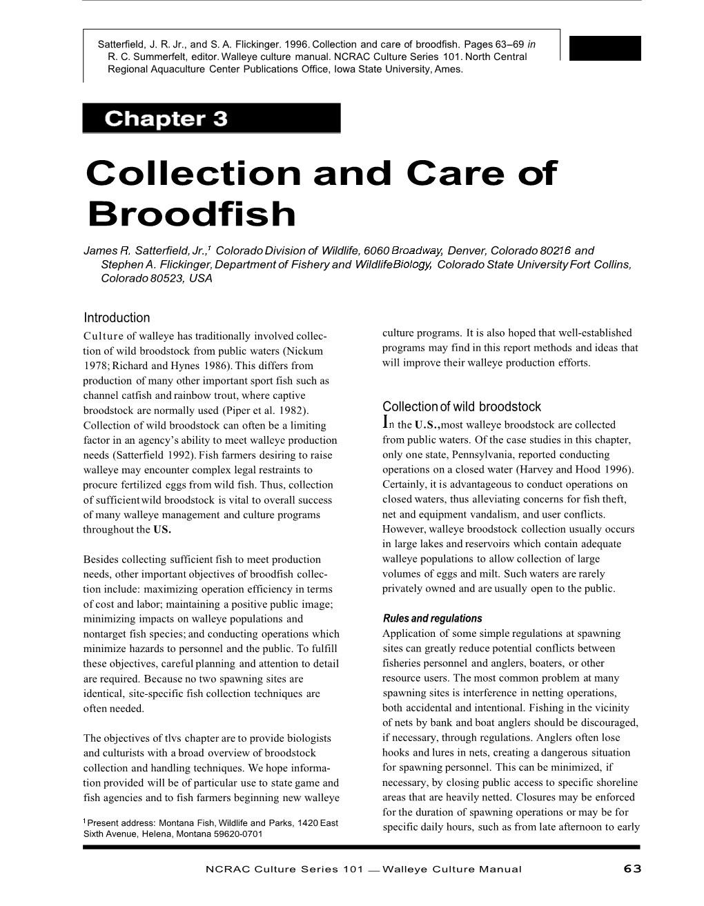 Collection and Care of Broodfish