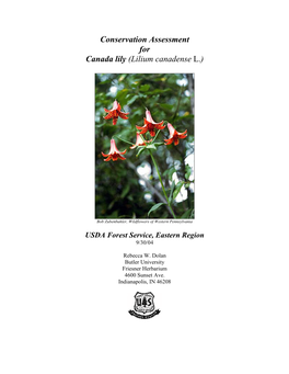 Conservation Assessment for Canada Lily (Lilium Canadense L.)