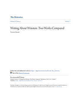 Writing About Winston: Two Works Compared Victoria Valusek